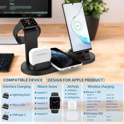 Wireless charging station 4 positions for cellphone and smartwatch