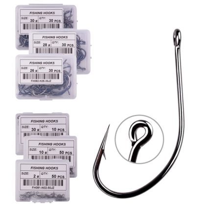 Carbon hooks with a ring in a variety of sizes, in packs of 10 or 50