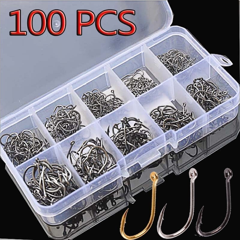 100 fishing hooks with ring in a variety of sizes - Products