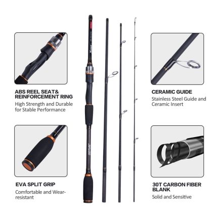 Goture xceed spinning casting carbon, fishing rod 3.0m 2.7m 2.4m 2.1m 1.98m, light, 4 sections, portable bag