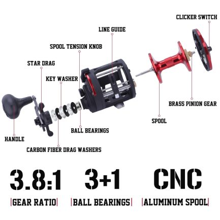 Drum fishing reel left/right hand hand, 3+1bb, casting sea large line capacity