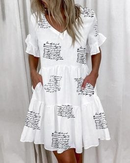 Ruffles Mini Dress , Elegant  A-Line Sexy V Neck,  Vintage Dresses
