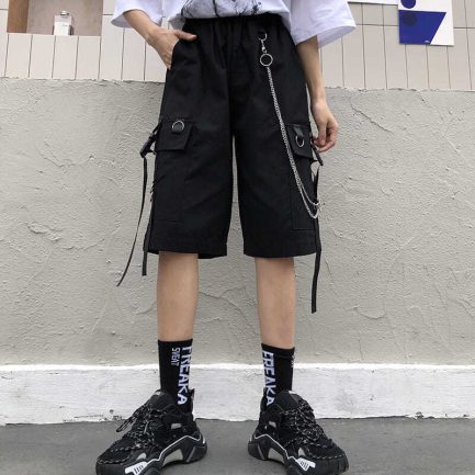 Solid men’s shorts, summer mens beach shorts, ribbons black hip hop streetwear casual male  shorts
