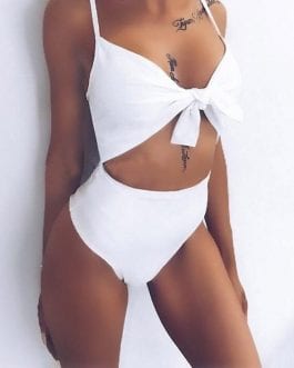 Sexy One Piece Swimsuits For Women, White Black Strap Tankini , High Waist Bathing Lady Swimming Suit