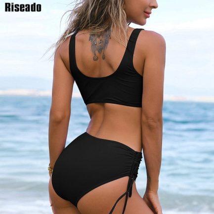 Sexy bikini, push up swimwear,  high waist biquini drawstring bathing suit summer