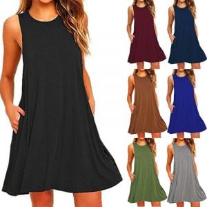 Women’s Summer Casual Swing T-Shirt Dresses, Beach Cover Up With Pockets Plus Size Loose  Dress