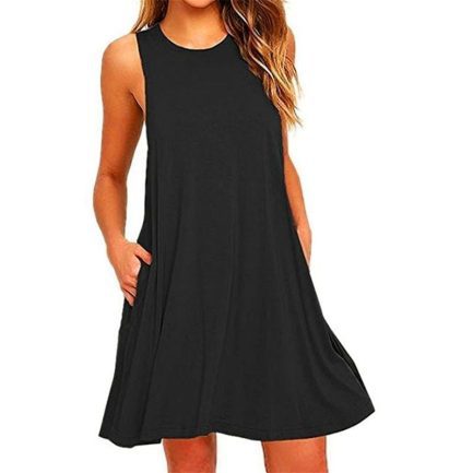 Women’s summer casual swing t-shirt dresses, beach cover up with pockets plus size loose  dress