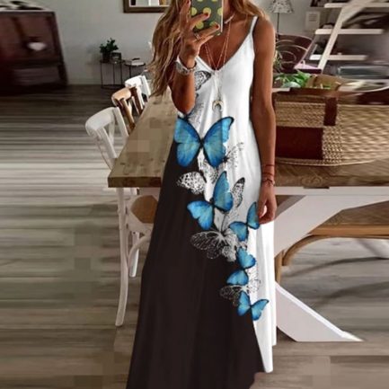 Vintage floral print women maxi dress, elegant o-neck short sleeve long dress