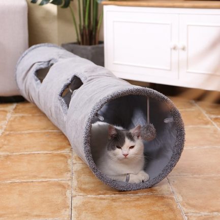 Gray cat toy foldable crossing tunnel, long nest cat, bed environment