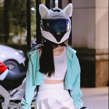 Motorcycle helmet cute plush cat ears, sticker cosplay styling