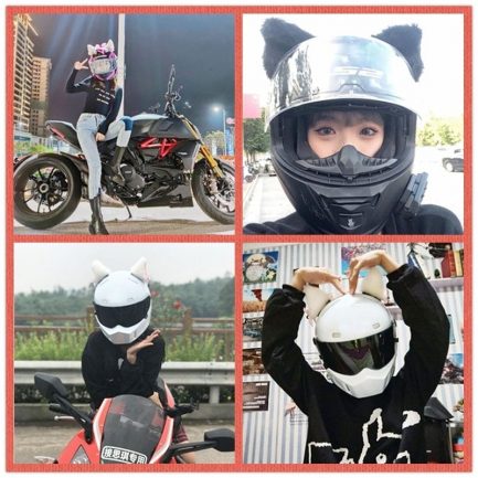 Motorcycle helmet cute plush cat ears, sticker cosplay styling