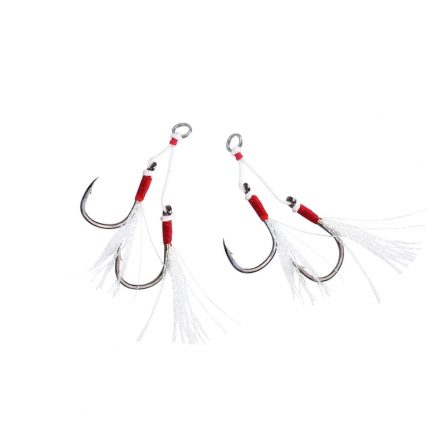 4pairs/lot, jig assist double hook, 10#-18# metal high carbon, with feather