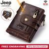 Free engraving, 100% genuine leather men wallet, coin purse, small mini card holder