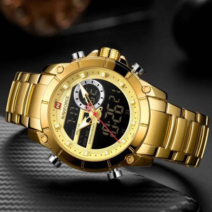 Naviforce brand, men military sport wrist watch, gold quartz steel waterproof,  watches relogio masculino 9163