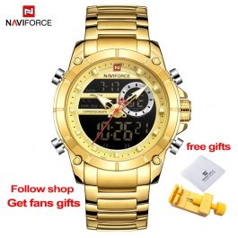 NAVIFORCE Brand, Men Military Sport Wrist Watch, Gold Quartz Steel Waterproof,  Watches Relogio Masculino 9163
