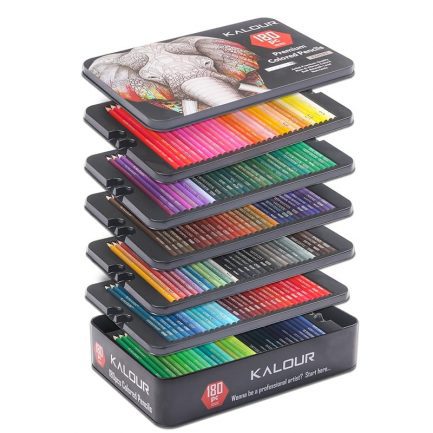 Colored pencils with metal box, 180 unique coloured pencils