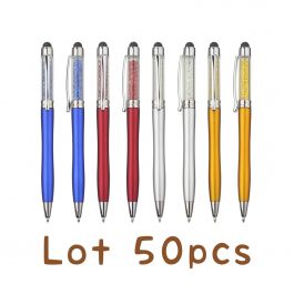 lot 50pcs Color Crystal Stylus Ball Pen, Touch Screen Ballpoint Pen, Custom Logo Promotional Gift