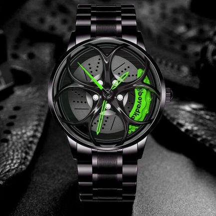 Stainless steel watch, hub custom design, sports car rim, waterproof , creative male wheel watch