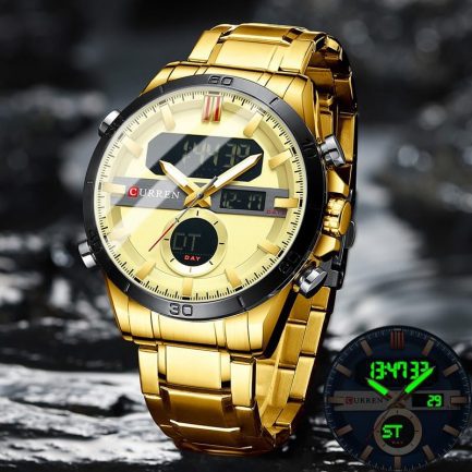 Curren fashion sport, gold men’s digital watches with stainless steel