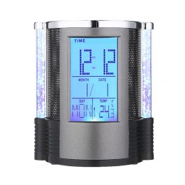 Digital LCD Desk Alarm Clock, Pen Holder With LED Light