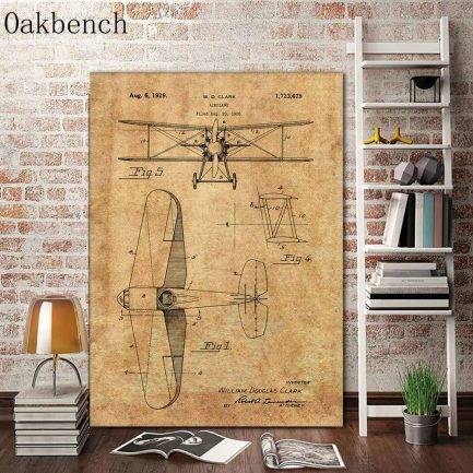 Space shuttle canvas posters and prints, biplane patent print, vintage posters aviation wall decor