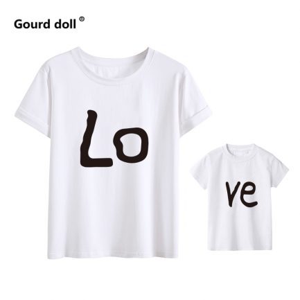 Love family matching clothes, red cotton mother and daughter, clothe print t-shirt