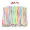 500pcs disposable plastic drinking straws, multi-color striped elbow beverage