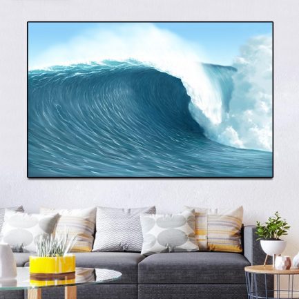 Sea waves canvas painting, modern ocean beach seascape