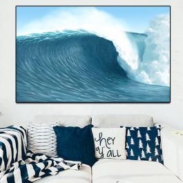 Sea Waves Canvas Painting, Modern Ocean Beach Seascape