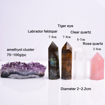 1set natural rose quartz, hexagonal column, amethyst cluster, healing wand mineral crystal stone