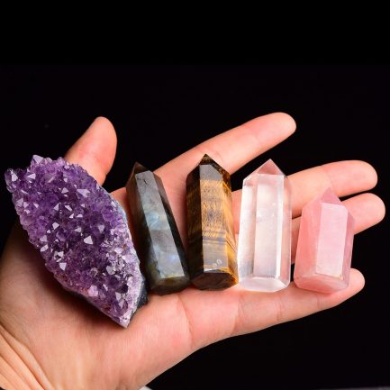 1set natural rose quartz, hexagonal column, amethyst cluster, healing wand mineral crystal stone