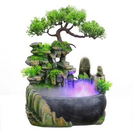 Wealth Feng Shui, Company Office Tabletop Ornaments, Waterfall Fountain With LED Lights Color Changing