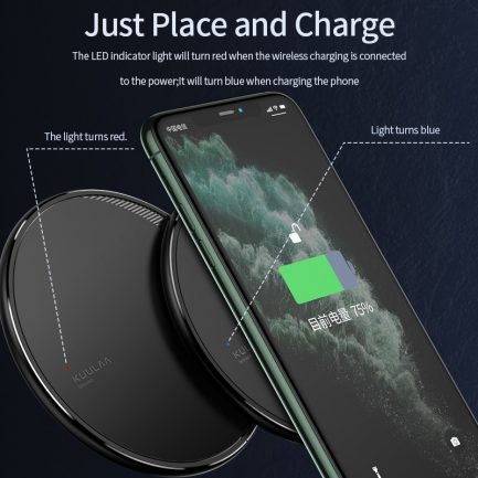 Kuulaa qi wireless charger for iphone and samsung, max 10w fast wireless charging, usb charger pad