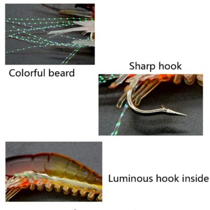 7pcs, 8cm, 5g, luminous shrimp, soft silicone bait with swivels hook