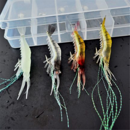 7pcs, 8cm, 5g, luminous shrimp, soft silicone bait with swivels hook