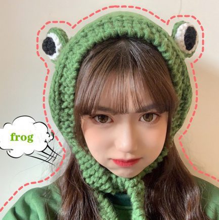 Cute women frog hat, knitted costume beanie, cap party