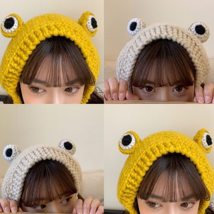 Cute women frog hat, knitted costume beanie, cap party