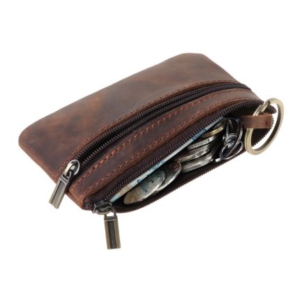 Retro cowhide slim coin purse, zipper around