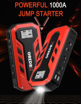 GREPRO Portable Car Jump Starter. 2000A Peak, 18000mAH, 12V, Auto Battery Booster, LCD Display
