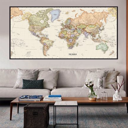 The world political map retro canvas painting, 5 sizes