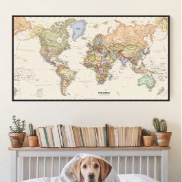 The World Political Map Retro Canvas Painting, 5 Sizes
