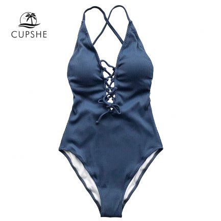 Cupshe, solid one-piece swimsuit women, backless deep v neck