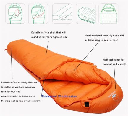 Camping,thermal travel sleeping bag,very warm white goose,fit for winter