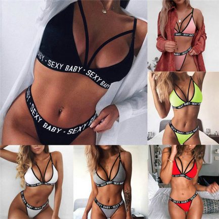 Women’s sexy sports underwear set, push up bra+thongs