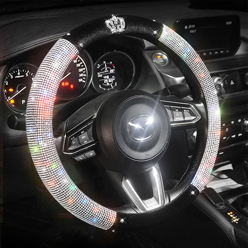 Crystal Plush Crown, Car Steering Wheel Covers, Universal, Fit For Women.