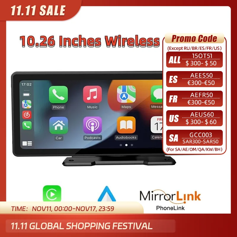 Universal 10.26” multimedia for car. wifi video player wireless for apple or android